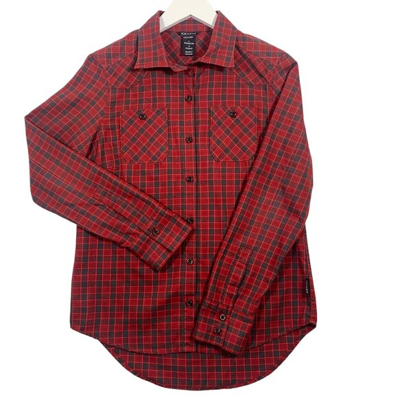 Oakley Plaid Flannel Button Shirt Mens size medium Red green check - Picture 1 of 16